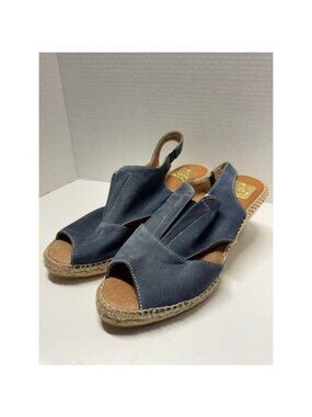 Kanna Blue Suede Espadrille Wedge Sandals Made in Spain Size 41 10 Peep Toe